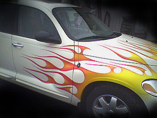 PT Cruiser with airbrushed Flames by Goldnrod
